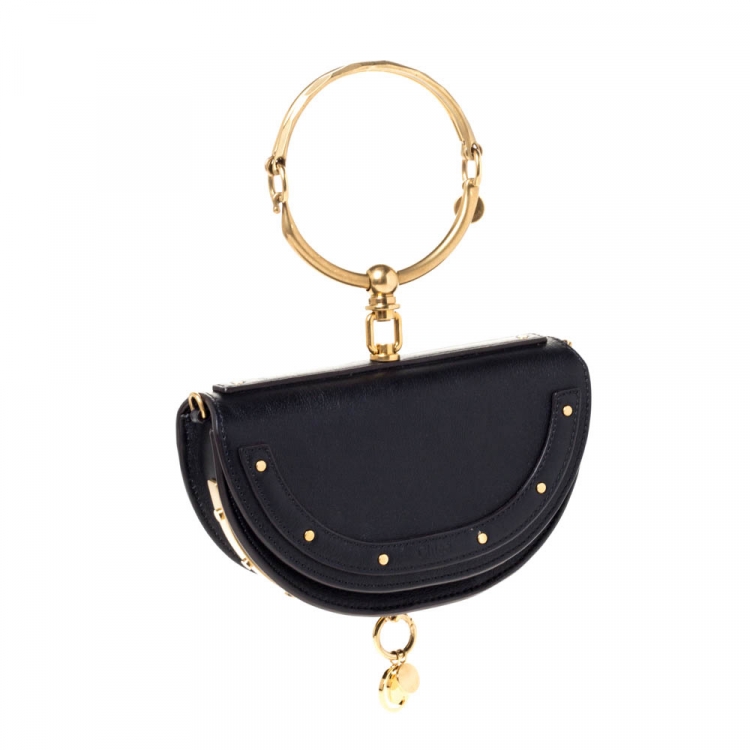 Pre Owned Chloe Black Leather Small Nile Bracelet Minaudiere Crossbody Bag 