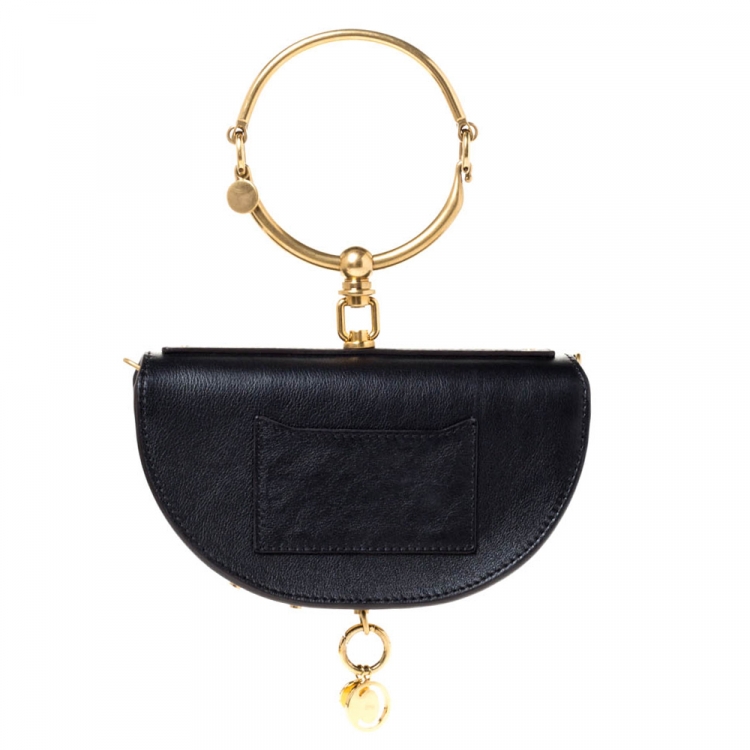 Pre Owned Chloe Black Leather Small Nile Bracelet Minaudiere Crossbody Bag 