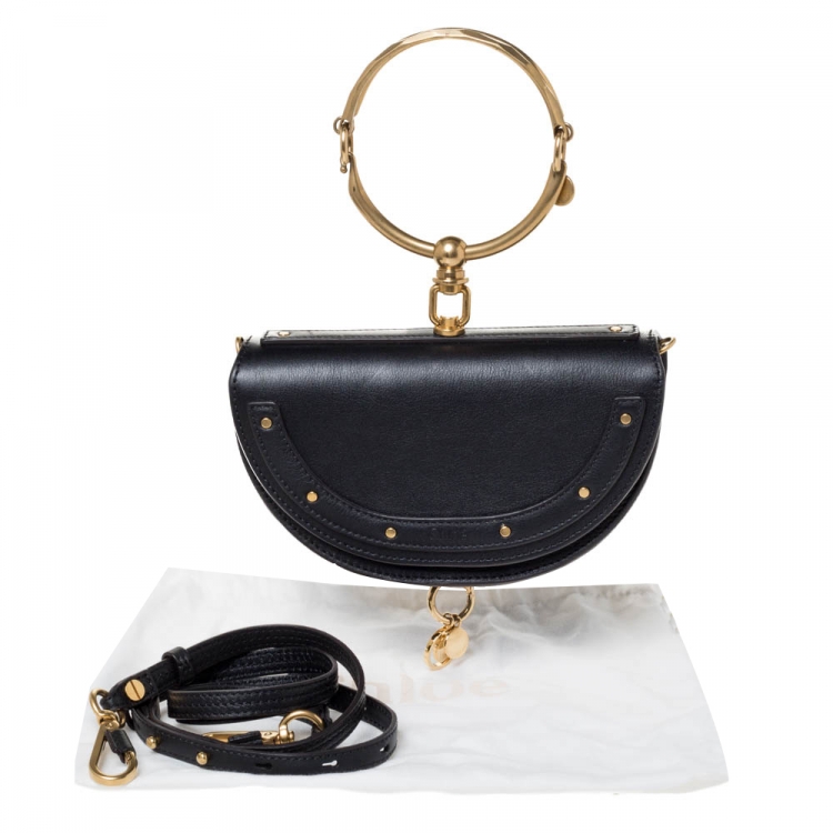 Pre Owned Chloe Black Leather Small Nile Bracelet Minaudiere Crossbody Bag 