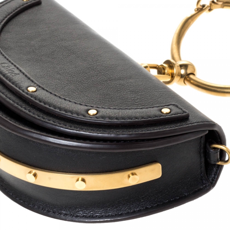 Pre Owned Chloe Black Leather Small Nile Bracelet Minaudiere Crossbody Bag 