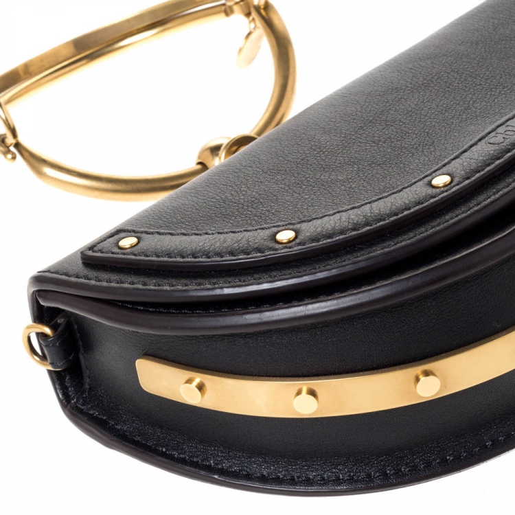 Pre Owned Chloe Black Leather Small Nile Bracelet Minaudiere Crossbody Bag 