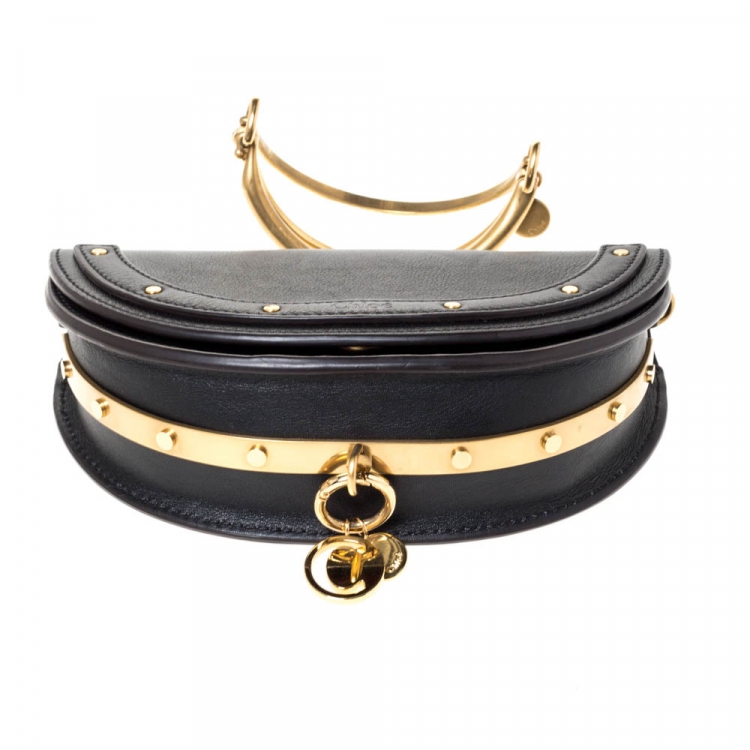 Pre Owned Chloe Black Leather Small Nile Bracelet Minaudiere Crossbody Bag 
