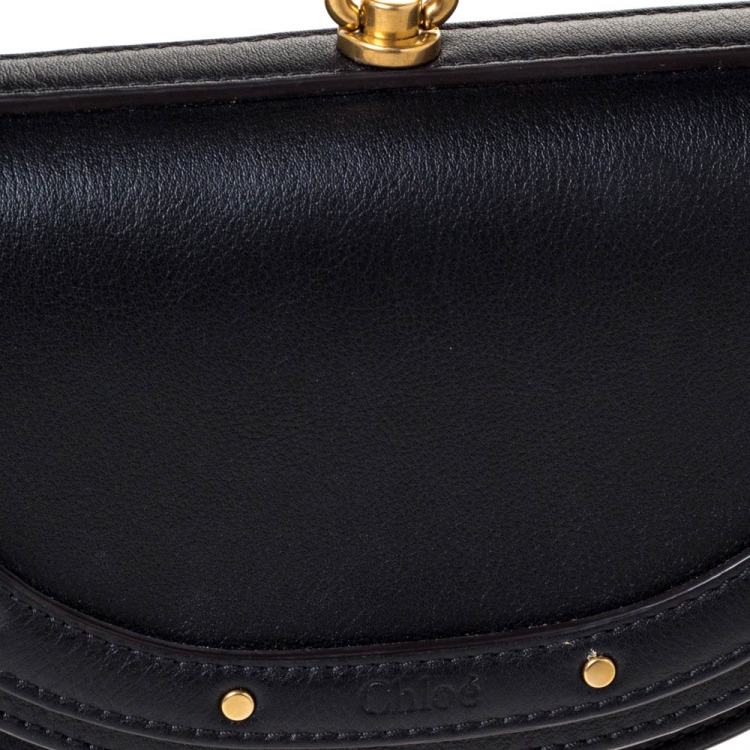 Pre Owned Chloe Black Leather Small Nile Bracelet Minaudiere Crossbody Bag 