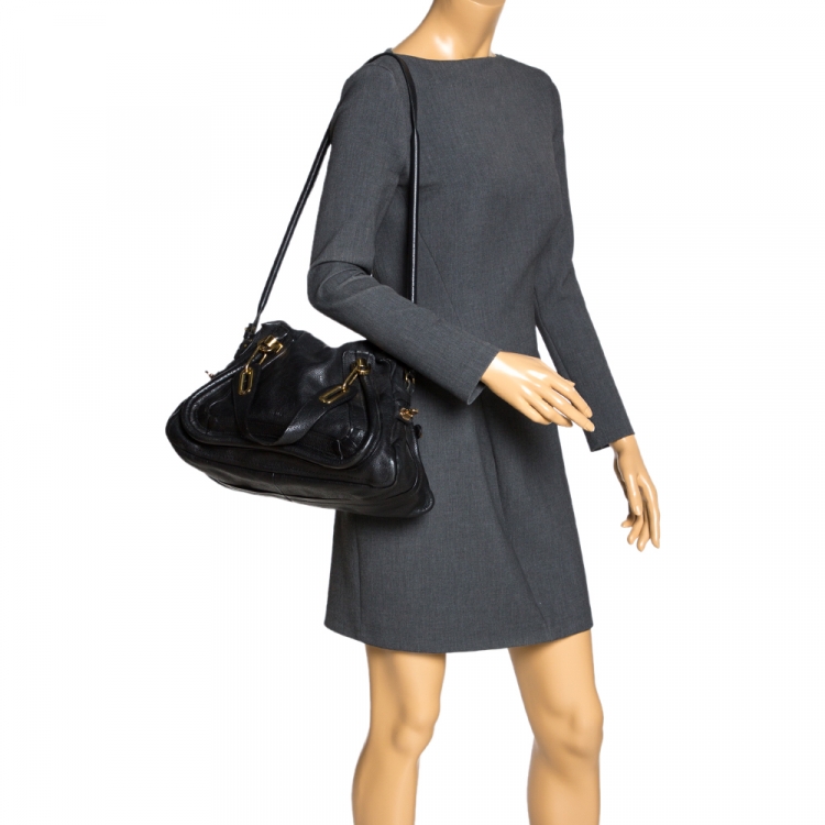 Pre Owned Chloe Black Leather Medium Paraty Shoulder Bag