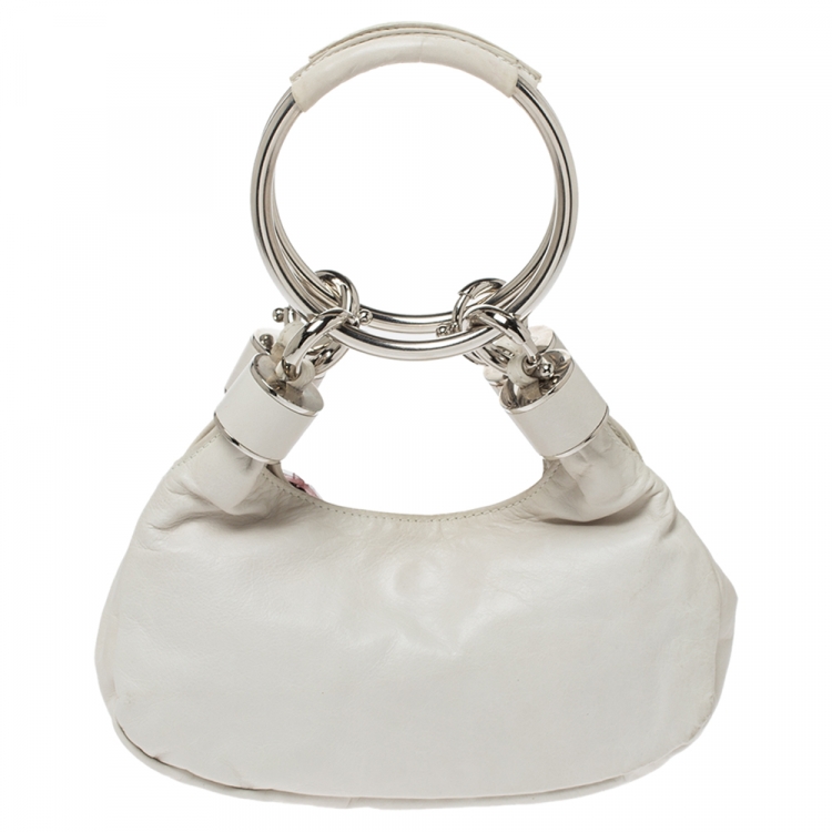 Pre Owned Chloe White Crystal Embellished Leather Double Ring Handle Bag