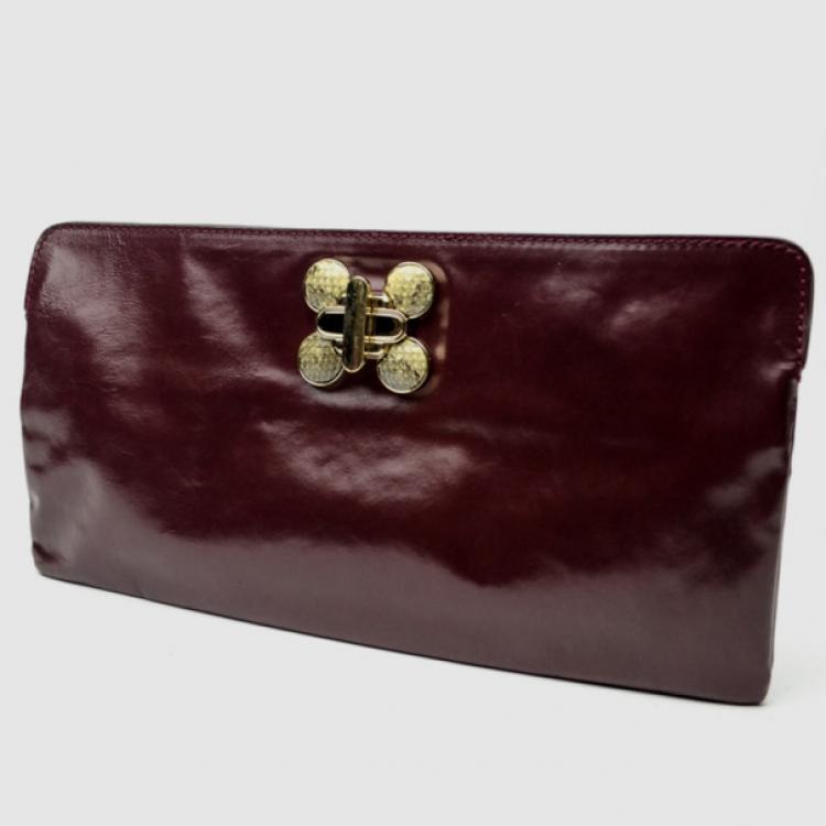 Pre Owned Chloe Leather Burgundy Clutch