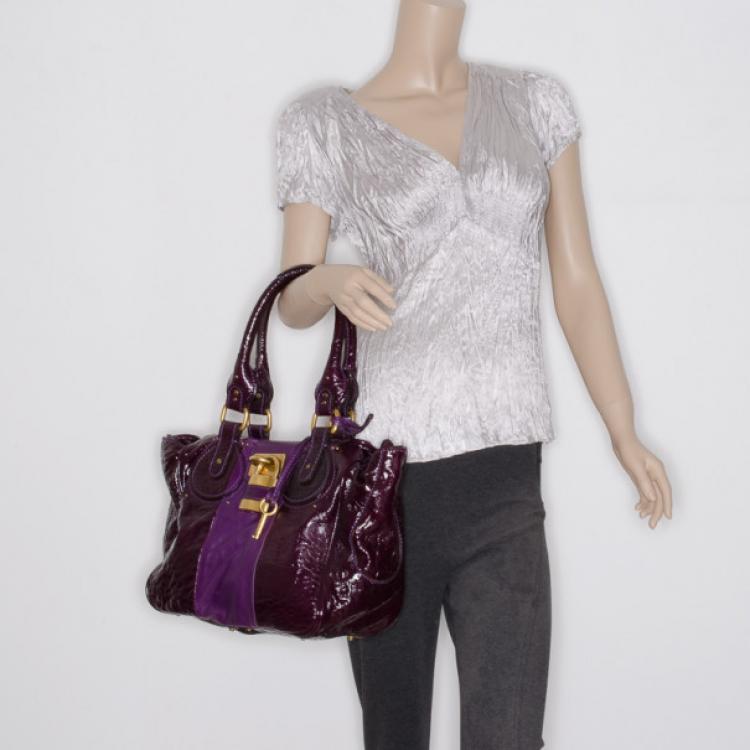 Pre Owned Chloe Purple Padlock Tote 