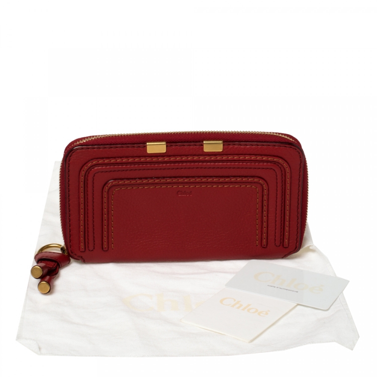 Pre Owned Chloe Red Leather Marcie Zip Around Continental Wallet