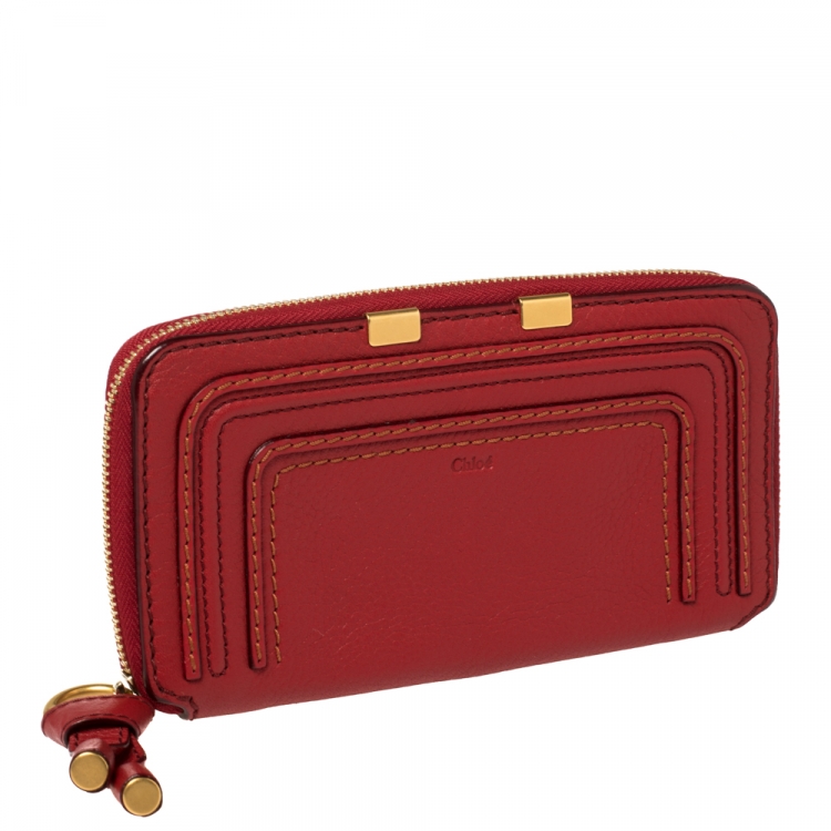 Pre Owned Chloe Red Leather Marcie Zip Around Continental Wallet