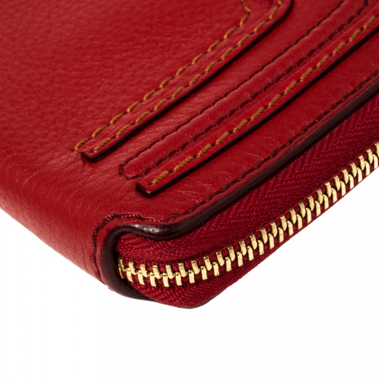 Pre Owned Chloe Red Leather Marcie Zip Around Continental Wallet