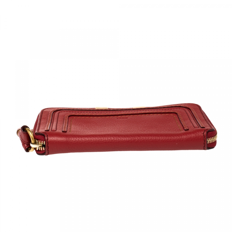 Pre Owned Chloe Red Leather Marcie Zip Around Continental Wallet