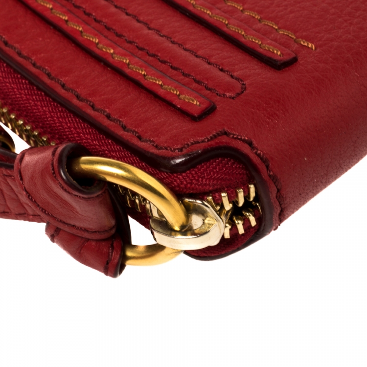 Pre Owned Chloe Red Leather Marcie Zip Around Continental Wallet