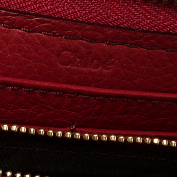 Pre Owned Chloe Red Leather Marcie Zip Around Continental Wallet