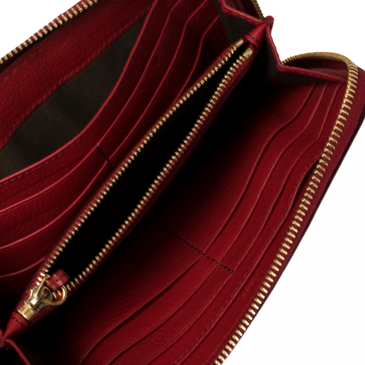 Pre Owned Chloe Red Leather Marcie Zip Around Continental Wallet