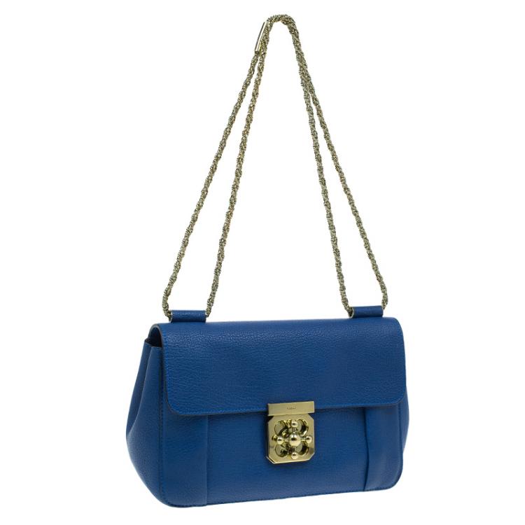 Pre Owned Chloe Blue Leather Large Elsie Shoulder Bag