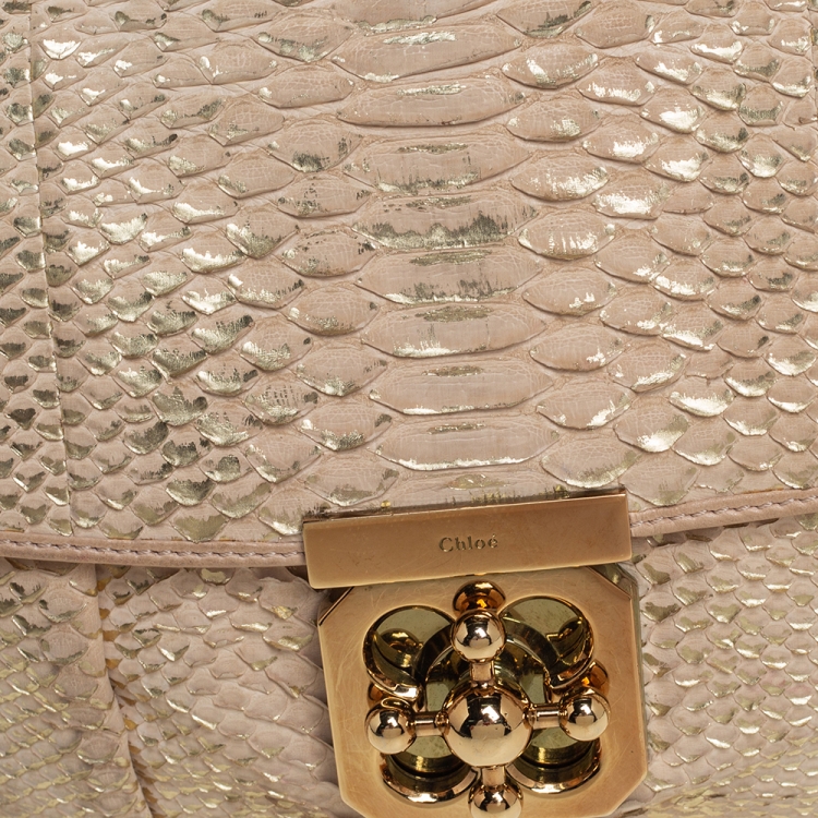 Pre Owned Chloe Metallic Beige Python Small Elsie Shoulder Bag