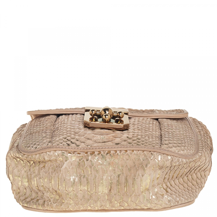 Pre Owned Chloe Metallic Beige Python Small Elsie Shoulder Bag