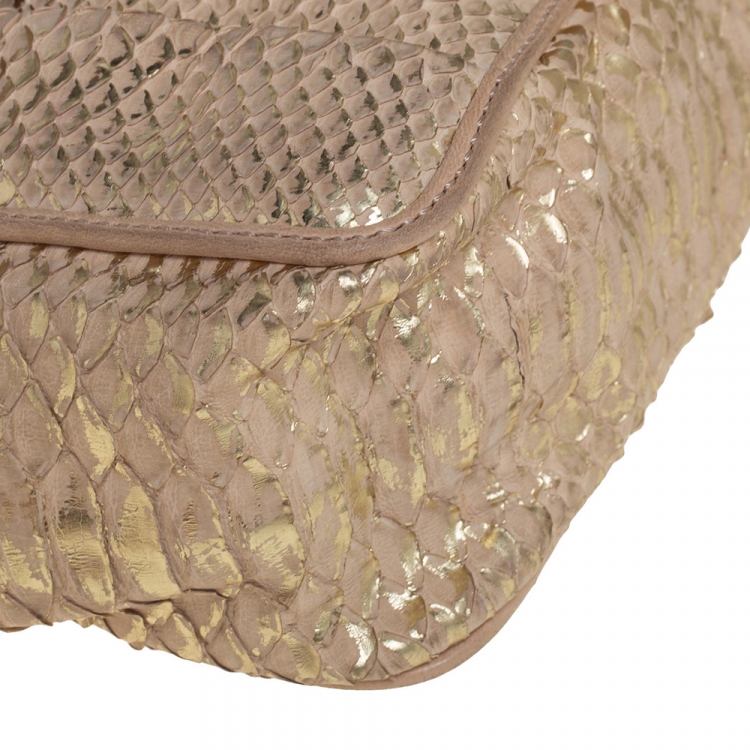 Pre Owned Chloe Metallic Beige Python Small Elsie Shoulder Bag