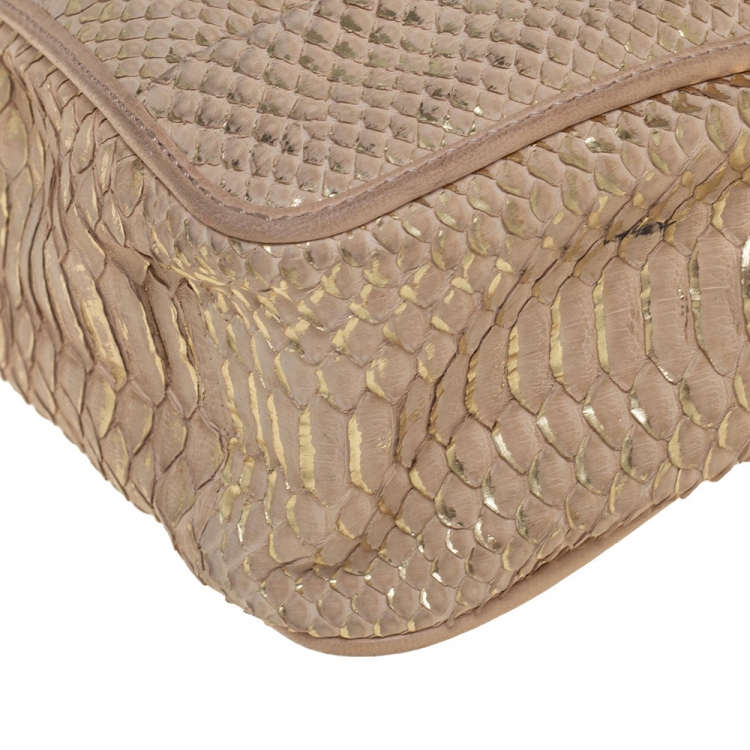 Pre Owned Chloe Metallic Beige Python Small Elsie Shoulder Bag