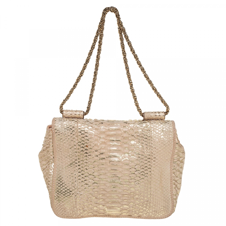 Pre Owned Chloe Metallic Beige Python Small Elsie Shoulder Bag