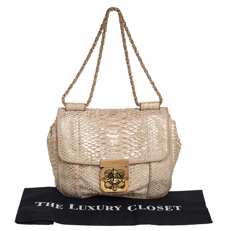 Pre Owned Chloe Metallic Beige Python Small Elsie Shoulder Bag