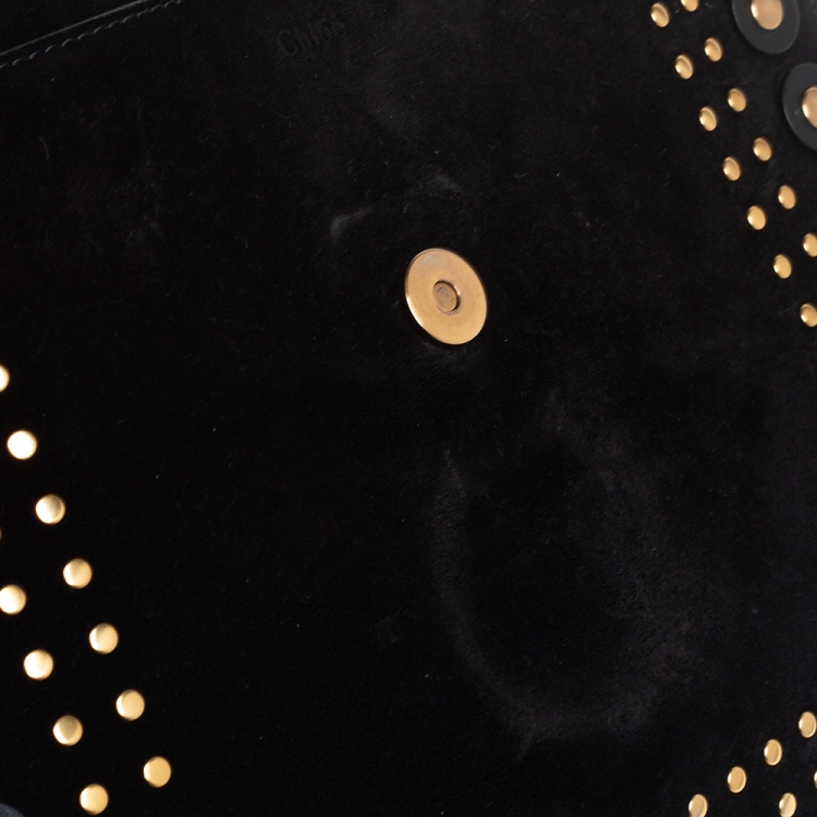 Pre Owned Chloe Black Leather and Suede Studded Medium Faye Shoulder Bag
