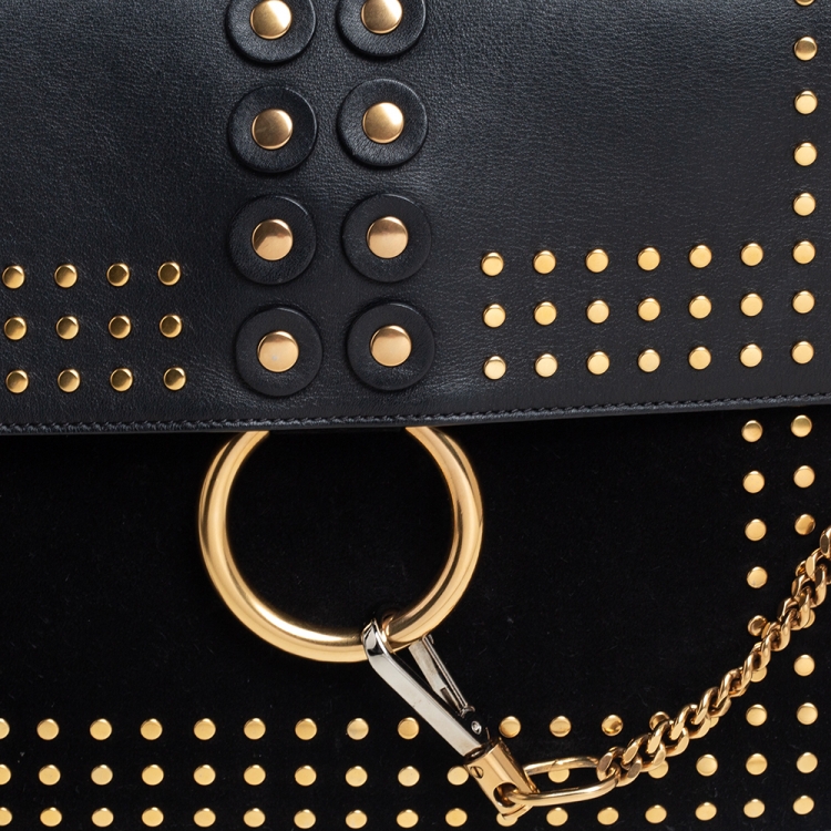 Pre Owned Chloe Black Leather and Suede Studded Medium Faye Shoulder Bag