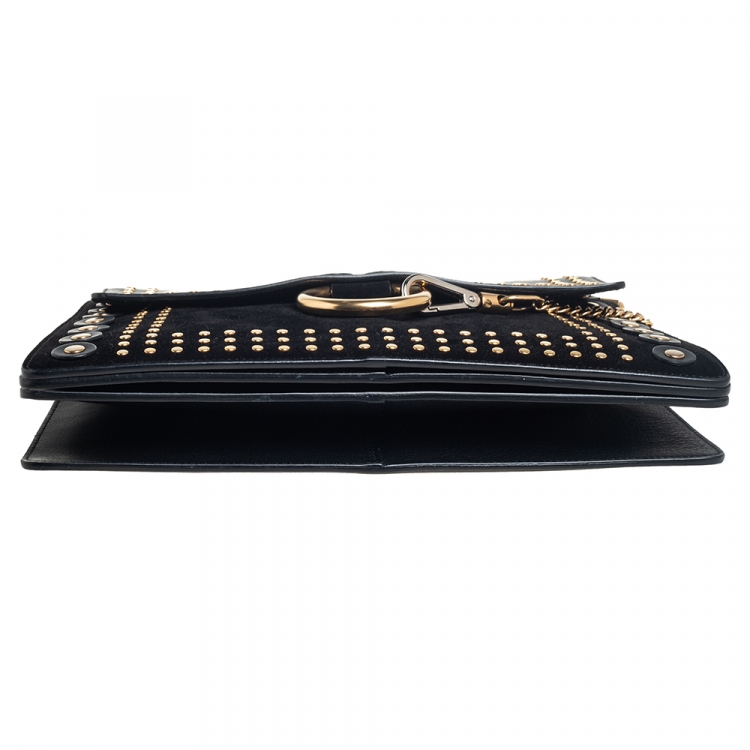 Pre Owned Chloe Black Leather and Suede Studded Medium Faye Shoulder Bag