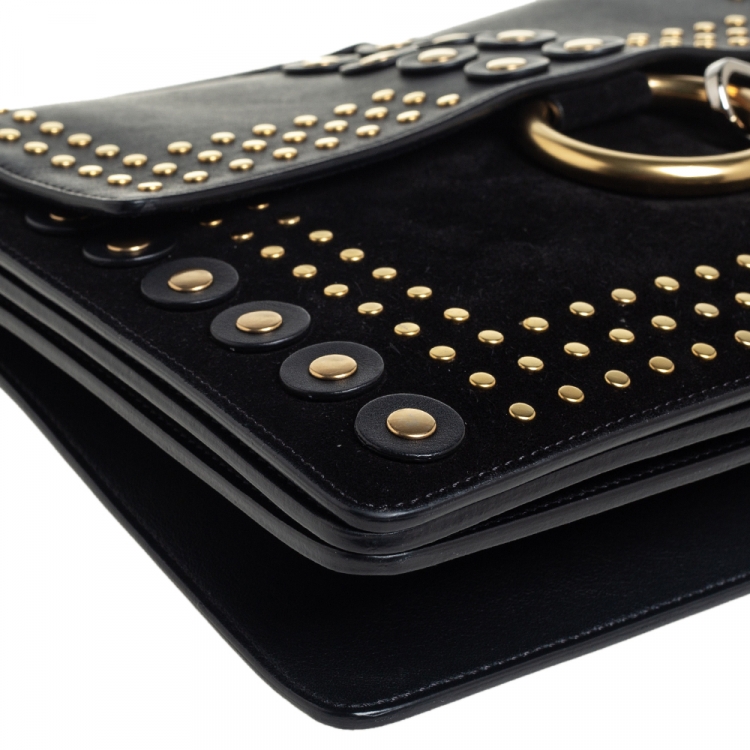 Pre Owned Chloe Black Leather and Suede Studded Medium Faye Shoulder Bag