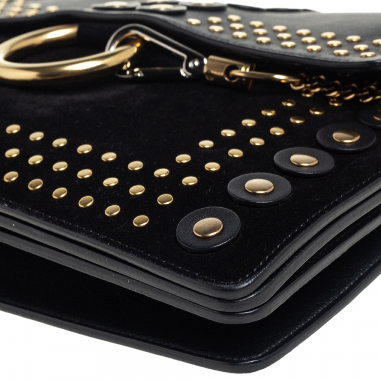 Pre Owned Chloe Black Leather and Suede Studded Medium Faye Shoulder Bag
