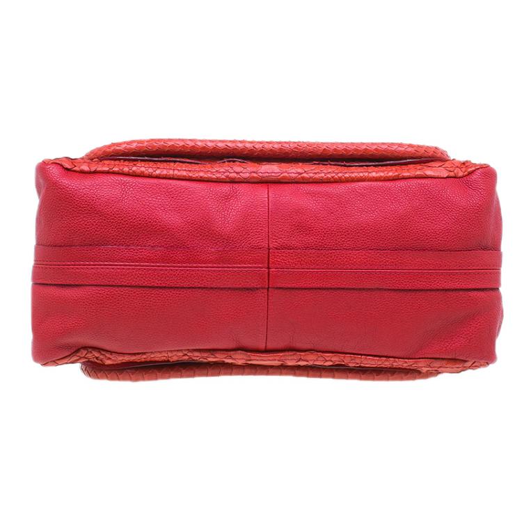 Pre Owned Chloe Red Python Medium Paraty Shoulder Bag