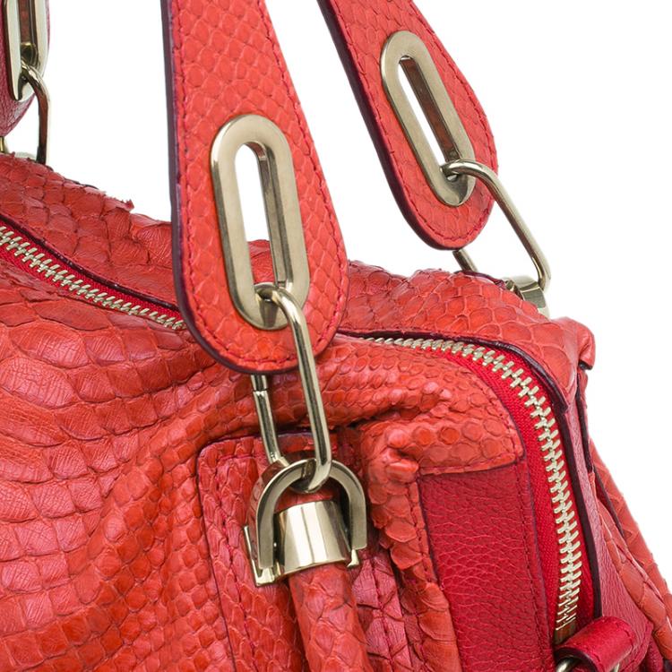 Pre Owned Chloe Red Python Medium Paraty Shoulder Bag