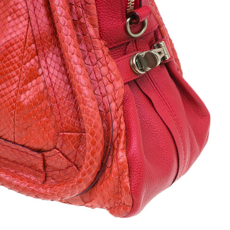 Pre Owned Chloe Red Python Medium Paraty Shoulder Bag