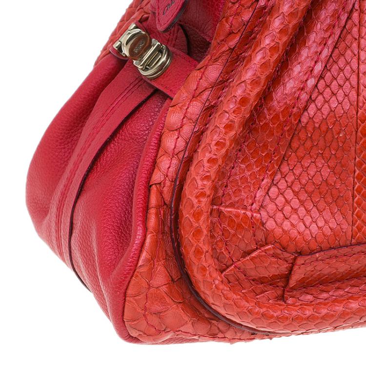 Pre Owned Chloe Red Python Medium Paraty Shoulder Bag