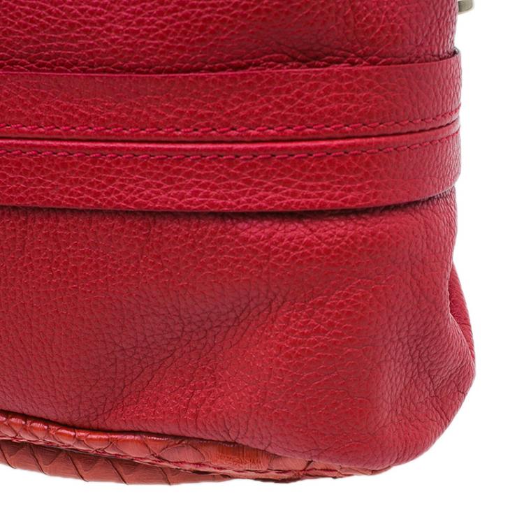 Pre Owned Chloe Red Python Medium Paraty Shoulder Bag