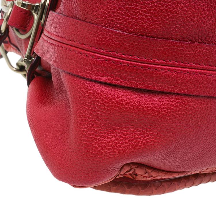 Pre Owned Chloe Red Python Medium Paraty Shoulder Bag