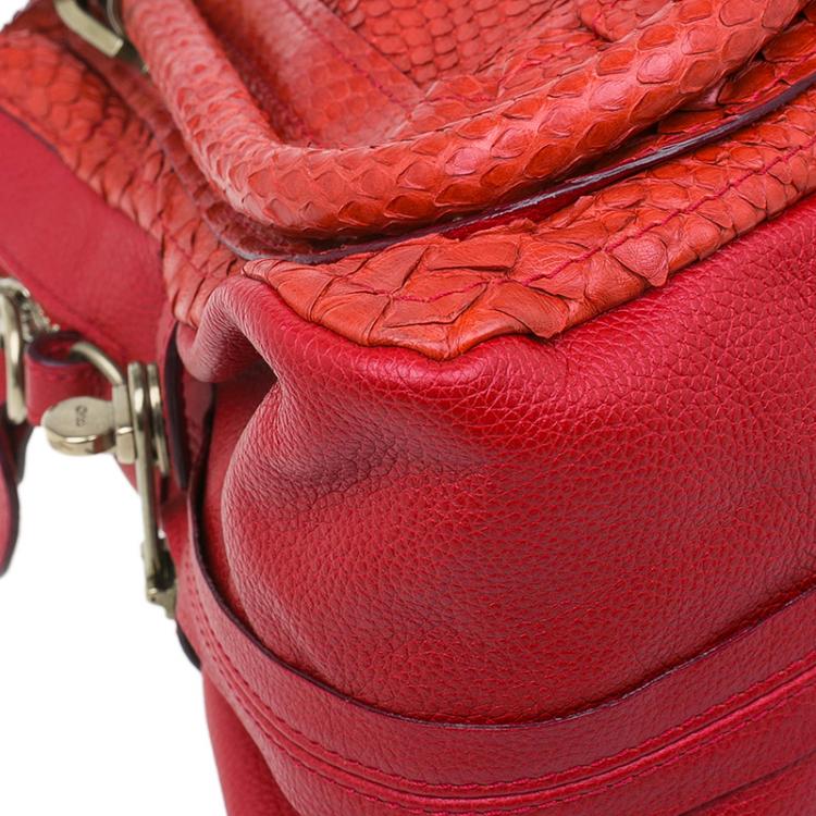 Pre Owned Chloe Red Python Medium Paraty Shoulder Bag