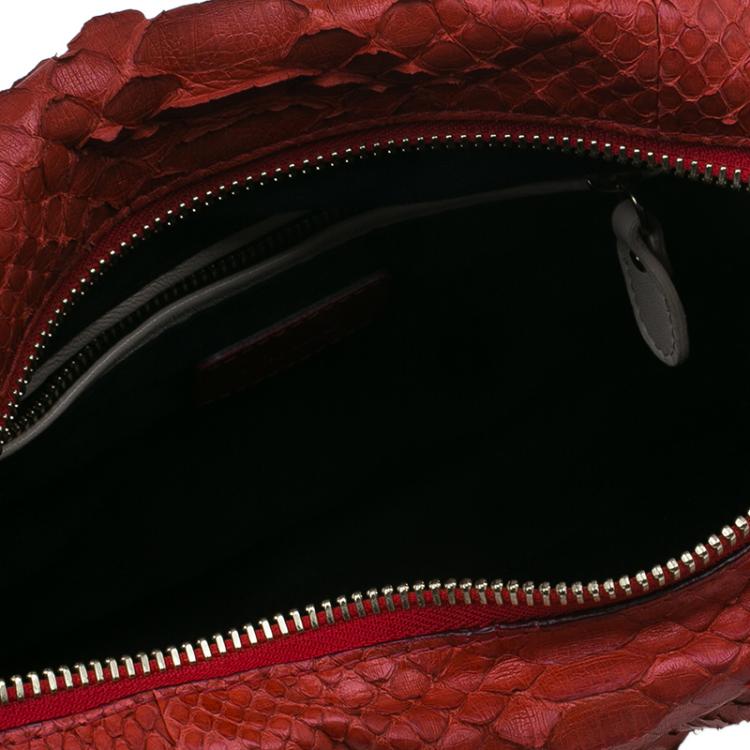 Pre Owned Chloe Red Python Medium Paraty Shoulder Bag