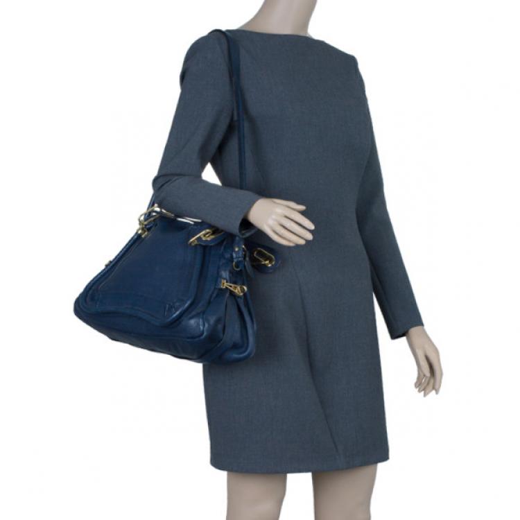 Pre Owned Chloe Blue Leather Medium Paraty Handbag