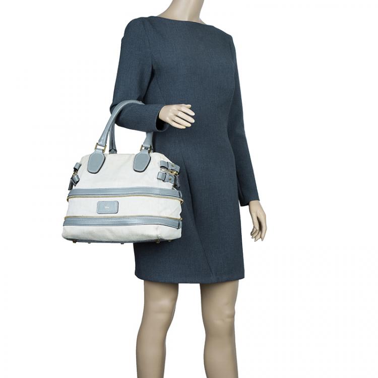 Pre Owned Chloe Beige/Grey Fabric and Leather Andy Expandable Satchel