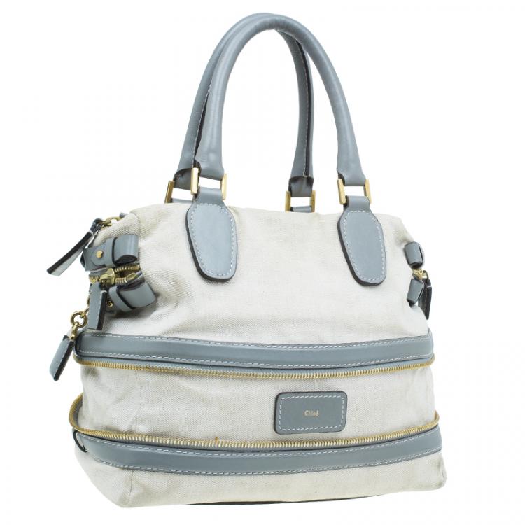 Pre Owned Chloe Beige/Grey Fabric and Leather Andy Expandable Satchel