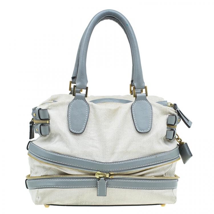 Pre Owned Chloe Beige/Grey Fabric and Leather Andy Expandable Satchel
