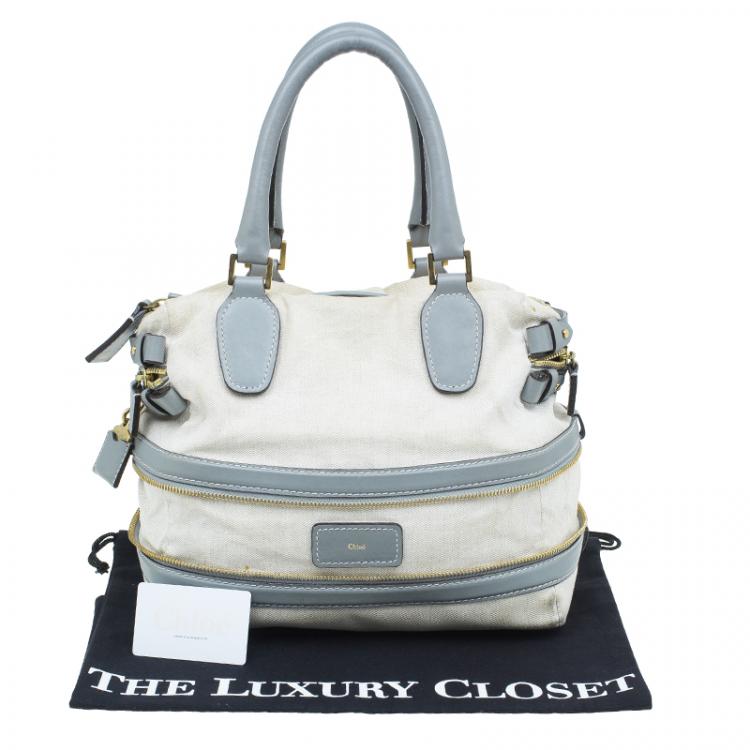 Pre Owned Chloe Beige/Grey Fabric and Leather Andy Expandable Satchel