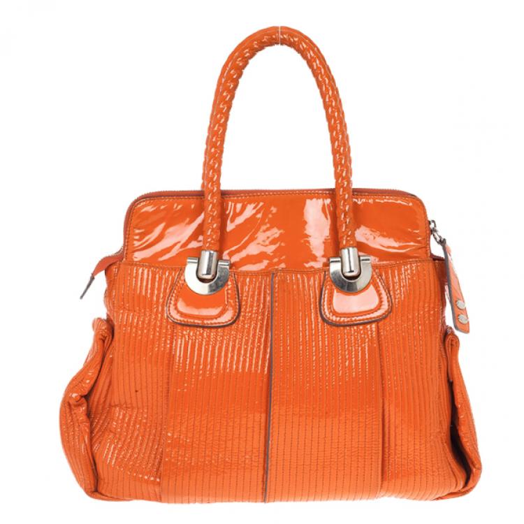 Pre Owned Chloe Orange Patent Leather 'Heloise' Quilted Tote