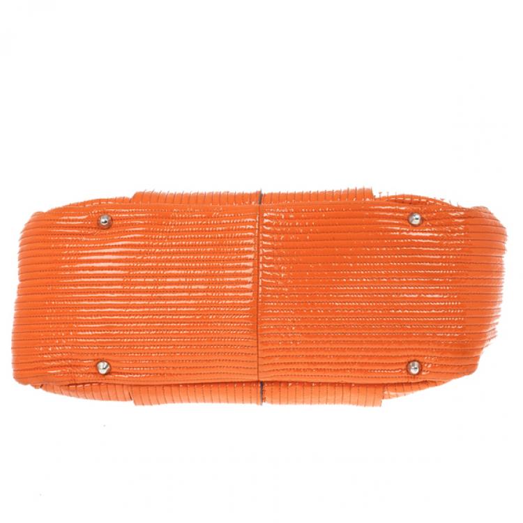 Pre Owned Chloe Orange Patent Leather 'Heloise' Quilted Tote