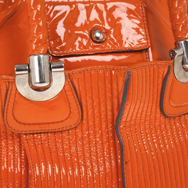 Pre Owned Chloe Orange Patent Leather 'Heloise' Quilted Tote