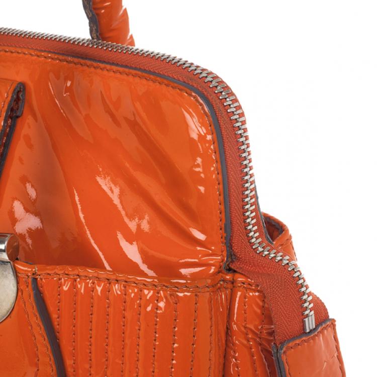 Pre Owned Chloe Orange Patent Leather 'Heloise' Quilted Tote