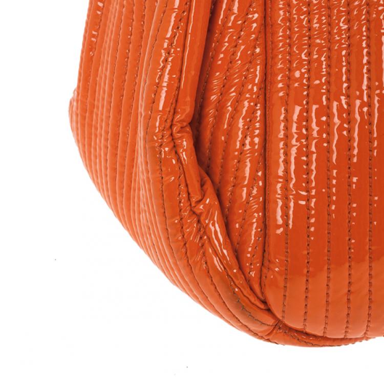 Pre Owned Chloe Orange Patent Leather 'Heloise' Quilted Tote