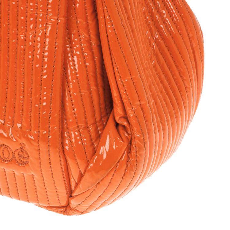 Pre Owned Chloe Orange Patent Leather 'Heloise' Quilted Tote
