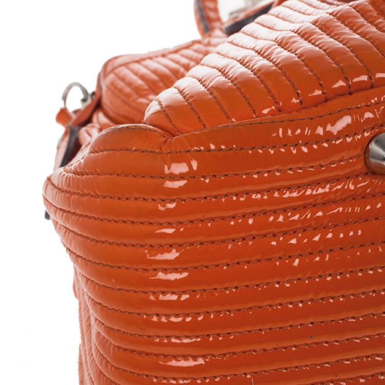 Pre Owned Chloe Orange Patent Leather 'Heloise' Quilted Tote